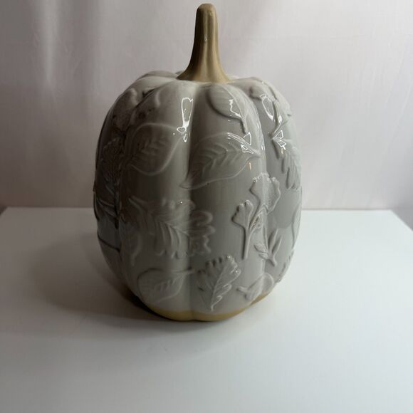 Celebrate Together Other - Celebrate Together Kohl's Ceramic Pumpkin Embossed Fall Harvest Decor Lt Gray